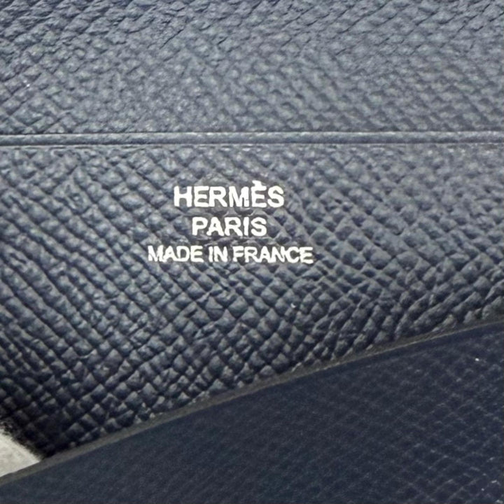 Excellent HERMES Bifold Wallet MC2 Fleming Purse Navy Epsom Leather mens