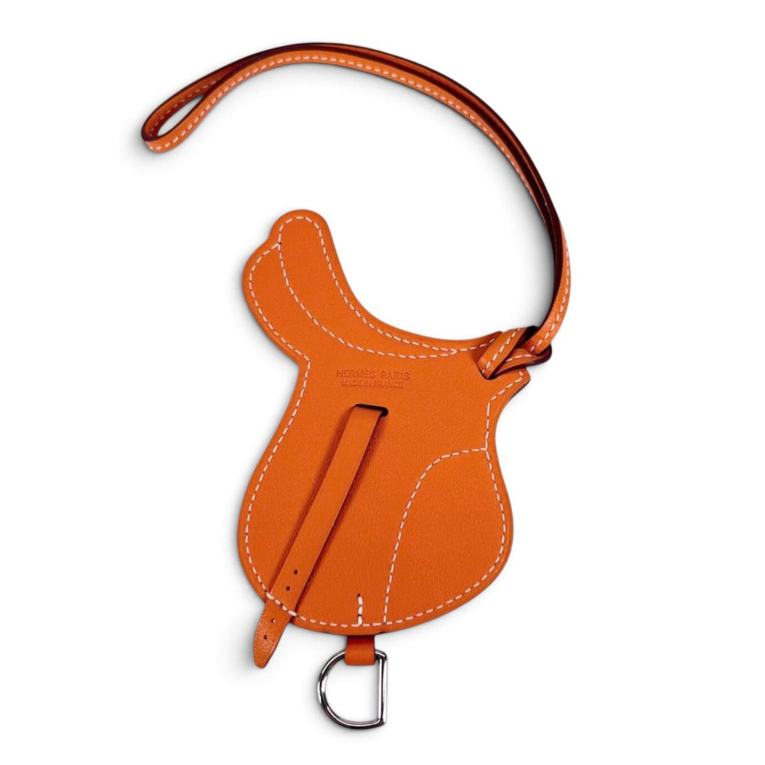 Pristine HERMES charm PaddockSelle Orange Vaux Swift Leather Women