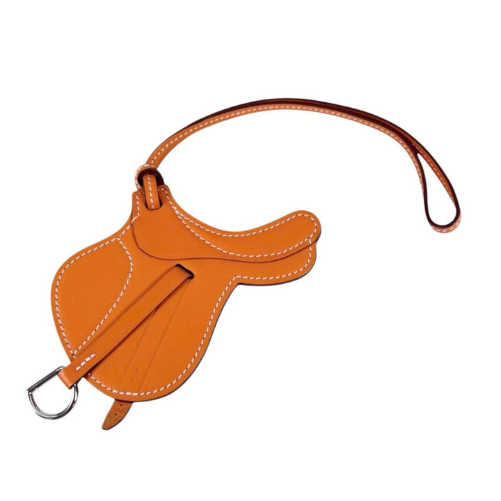 Pristine HERMES charm PaddockSelle Orange Vaux Swift Leather Women