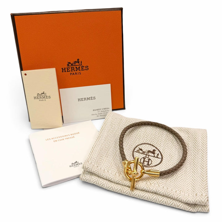 Excellent HERMES bracelet Grenan Brown leather Women