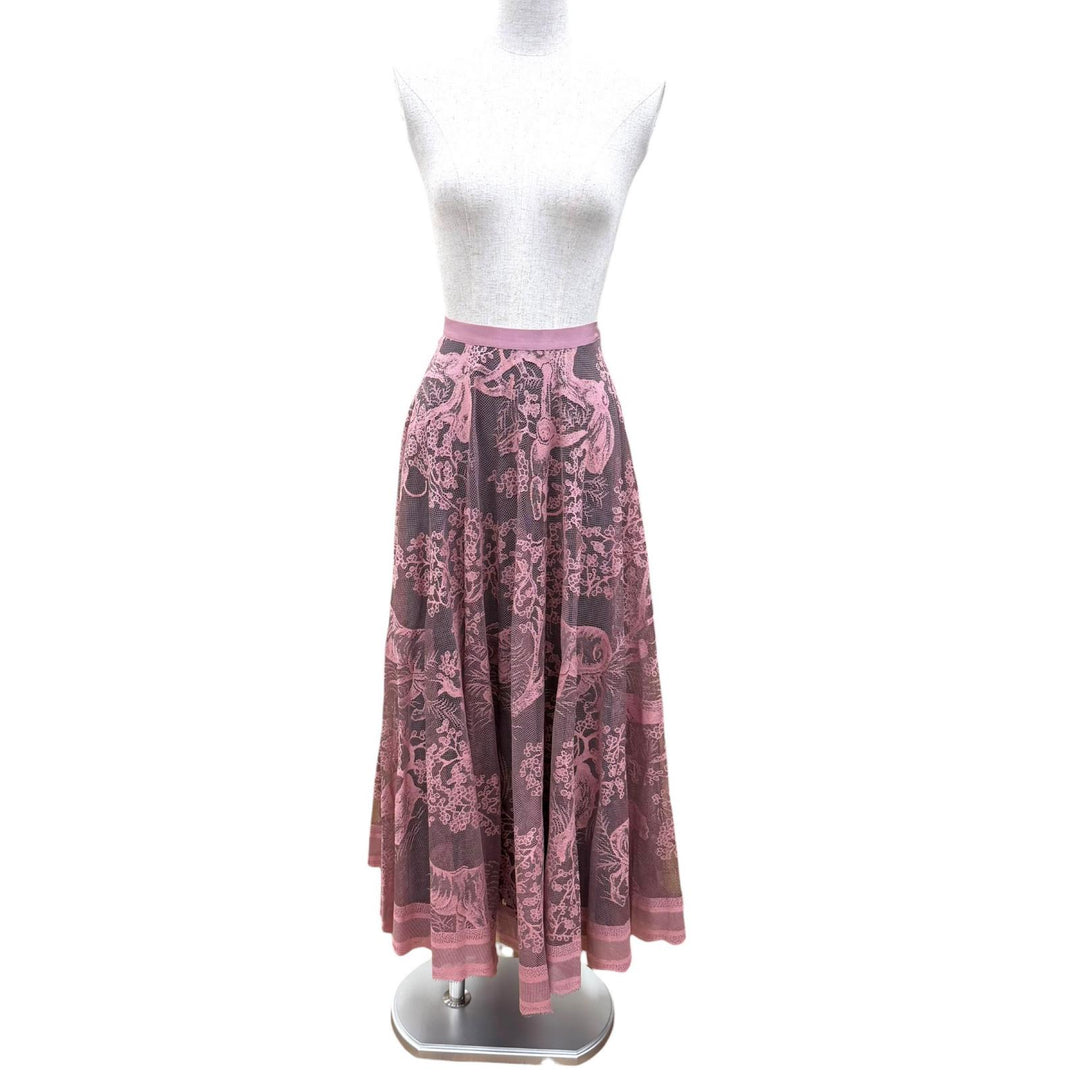 Excellent Christian Dior Lace Dioliviera midi skirt pink Women 44 341J52A8610