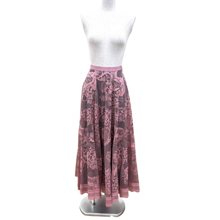 Excellent Christian Dior Lace Dioliviera midi skirt pink Women 44 341J52A8610