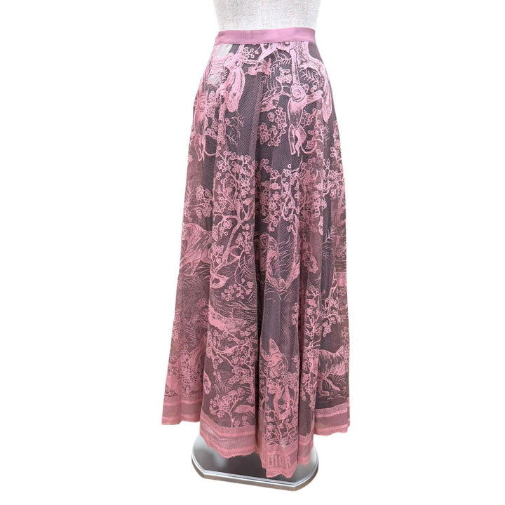 Excellent Christian Dior Lace Dioliviera midi skirt pink Women 44 341J52A8610