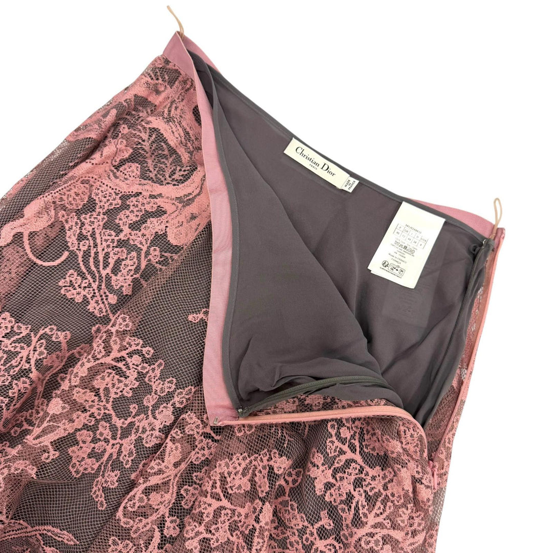 Excellent Christian Dior Lace Dioliviera midi skirt pink Women 44 341J52A8610