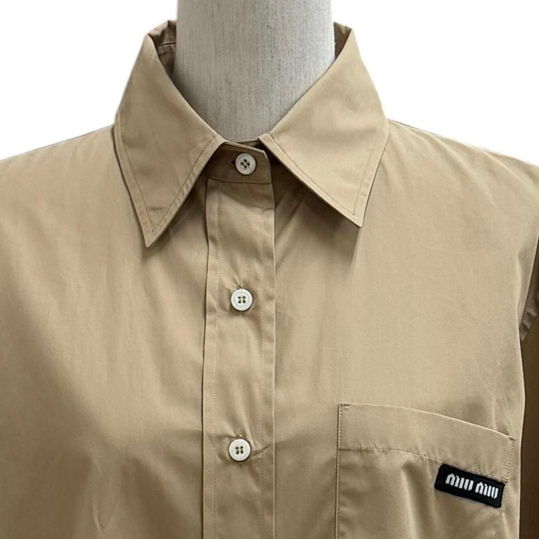 Excellent MIUMIU Long sleeve shirt Plain with logo patch beige cotton 38 MK1727