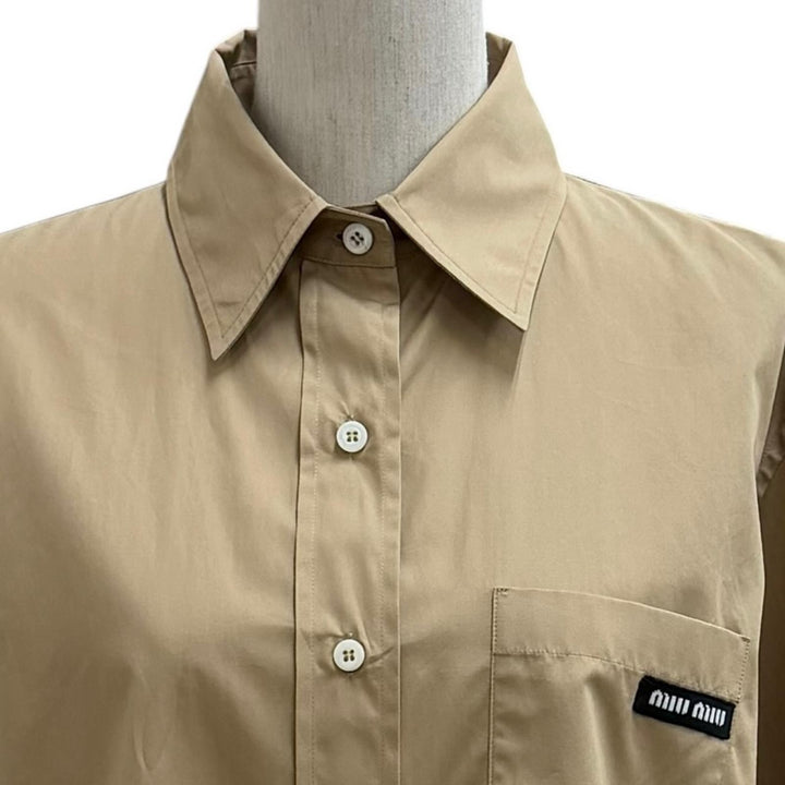 Excellent MIUMIU Long sleeve shirt Plain with logo patch beige cotton 38 MK1727