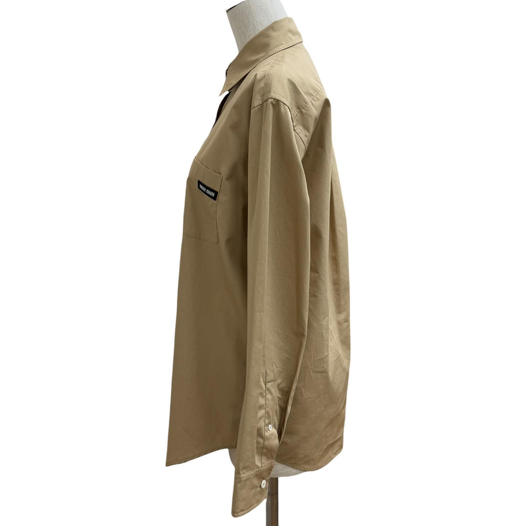 Excellent MIUMIU Long sleeve shirt Plain with logo patch beige cotton 38 MK1727