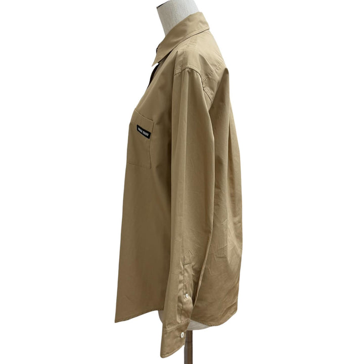 Excellent MIUMIU Long sleeve shirt Plain with logo patch beige cotton 38 MK1727