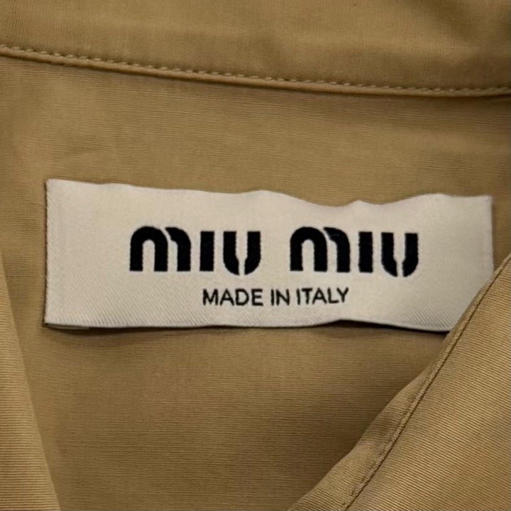 Excellent MIUMIU Long sleeve shirt Plain with logo patch beige cotton 38 MK1727