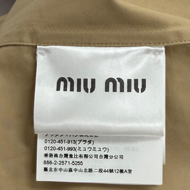 Excellent MIUMIU Long sleeve shirt Plain with logo patch beige cotton 38 MK1727