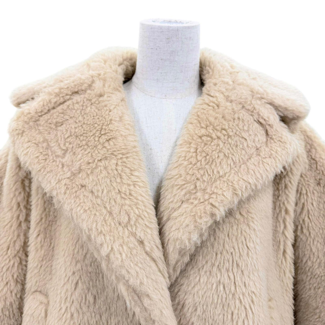 Excellent Max Mara Teddy bear Silk blend cape poncho beige alpaca 24147311416