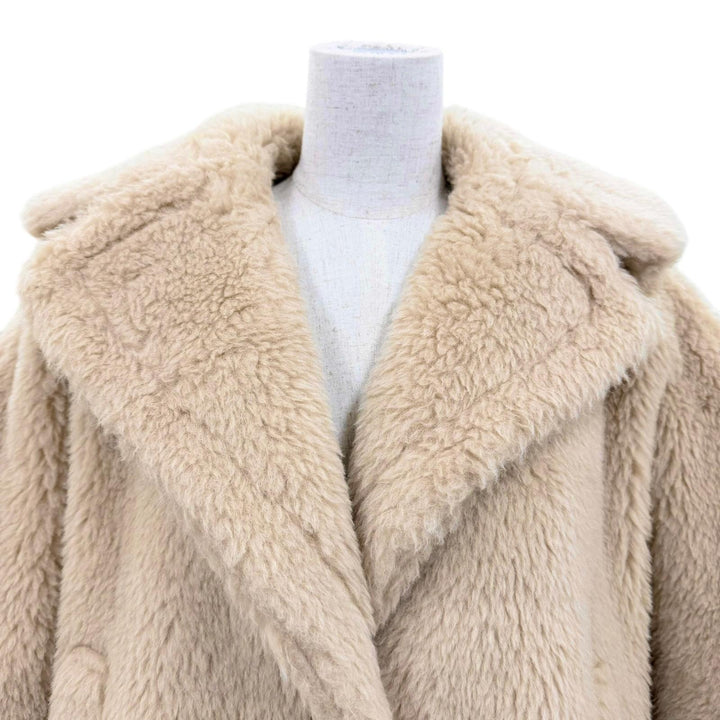 Excellent Max Mara Teddy bear Silk blend cape poncho beige alpaca 24147311416