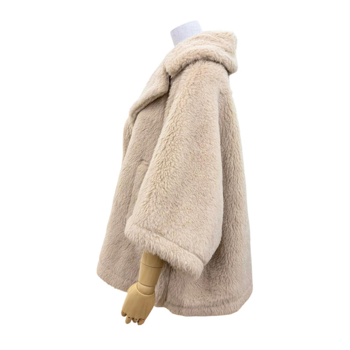 Excellent Max Mara Teddy bear Silk blend cape poncho beige alpaca 24147311416