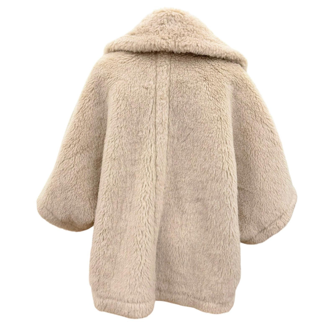 Excellent Max Mara Teddy bear Silk blend cape poncho beige alpaca 24147311416
