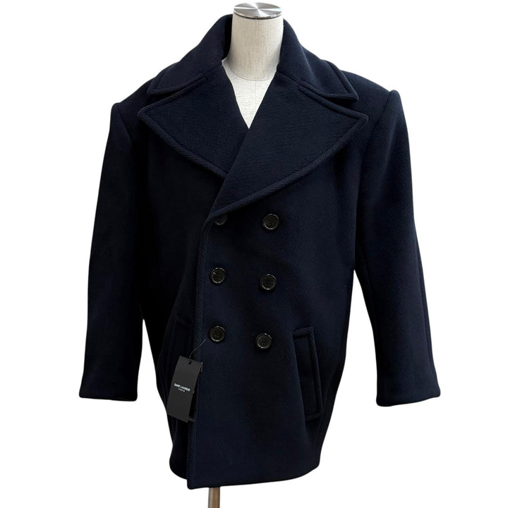 Excellent SAINT LAURENT PARIS pea coat double-breasted Navy wool Women 36 720194