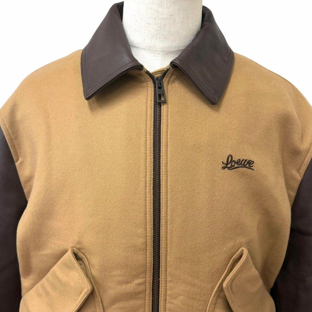 Excellent LOEWE Stajan Owl Varsity Jacket beige wool mens 46 H800Y02X26