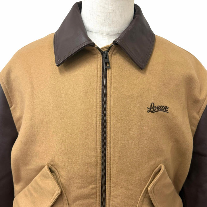 Excellent LOEWE Stajan Owl Varsity Jacket beige wool mens 46 H800Y02X26