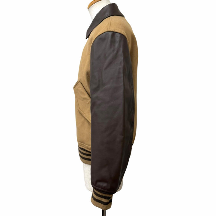 Excellent LOEWE Stajan Owl Varsity Jacket beige wool mens 46 H800Y02X26