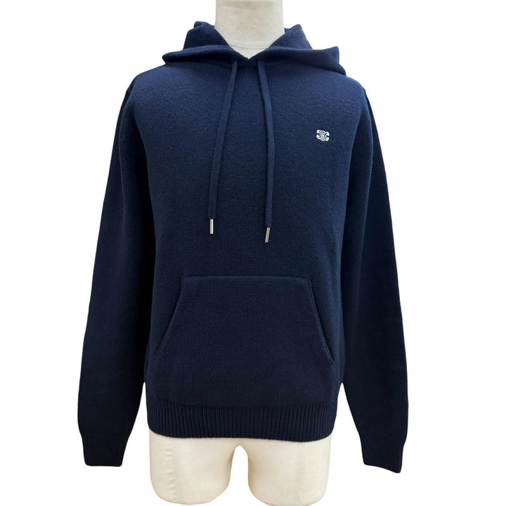 Excellent CELINE sweater Triomphe knit hoodie pullover Navy wool S 2AC87048T