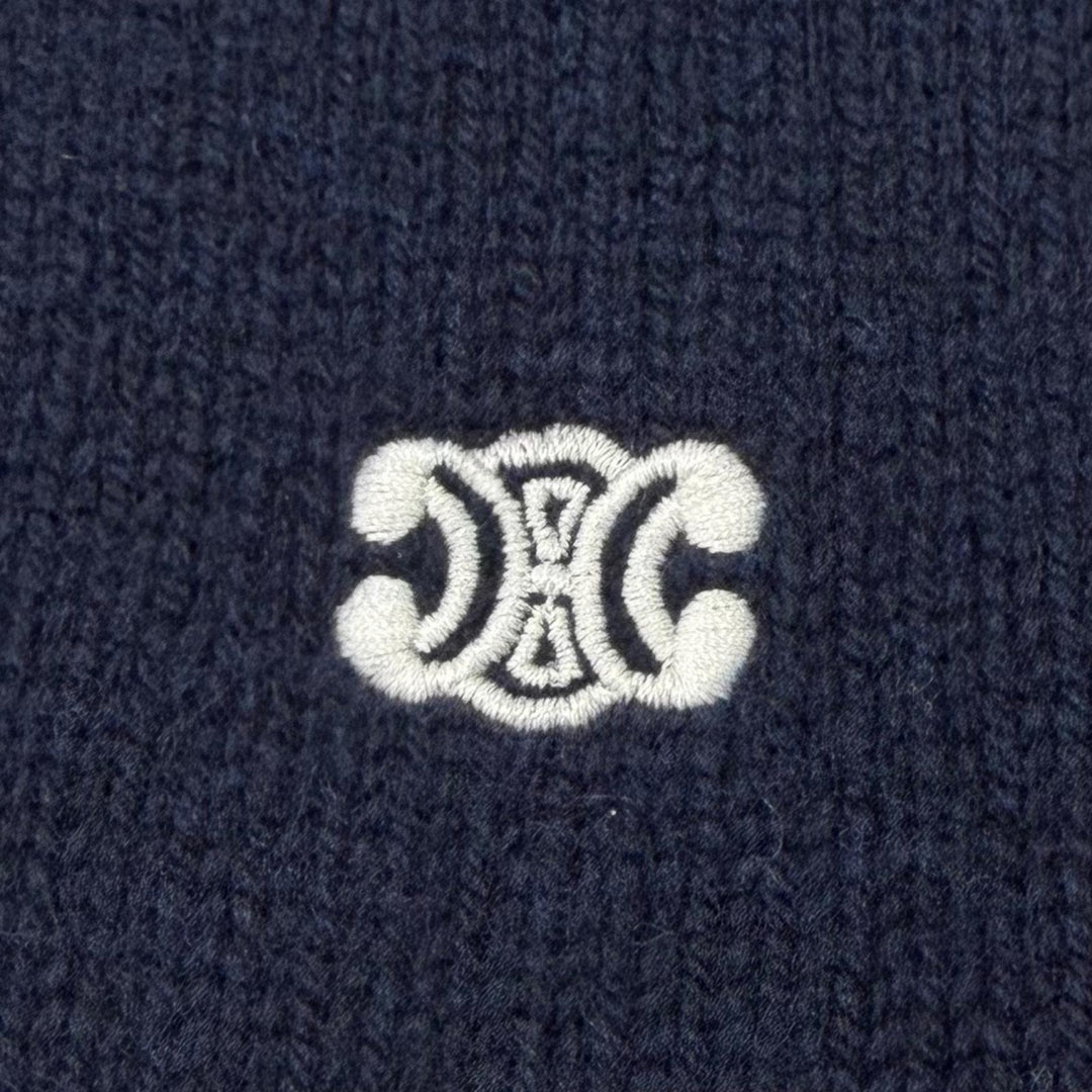 Excellent CELINE sweater Triomphe knit hoodie pullover Navy wool S 2AC87048T