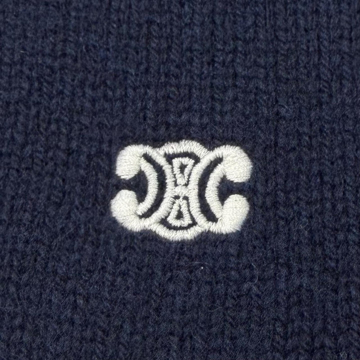 Excellent CELINE sweater Triomphe knit hoodie pullover Navy wool S 2AC87048T