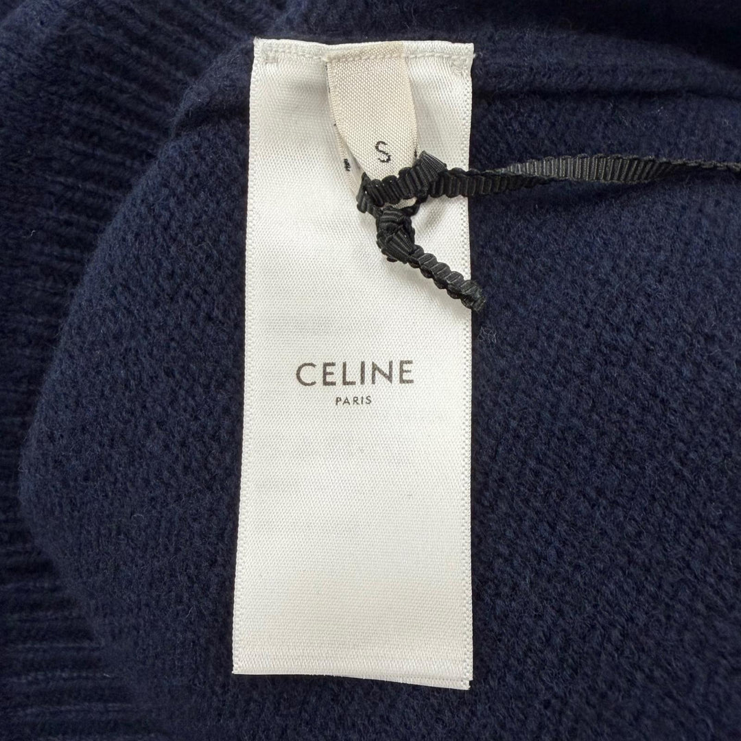 Excellent CELINE sweater Triomphe knit hoodie pullover Navy wool S 2AC87048T