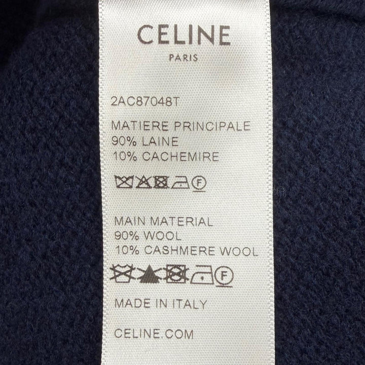 Excellent CELINE sweater Triomphe knit hoodie pullover Navy wool S 2AC87048T