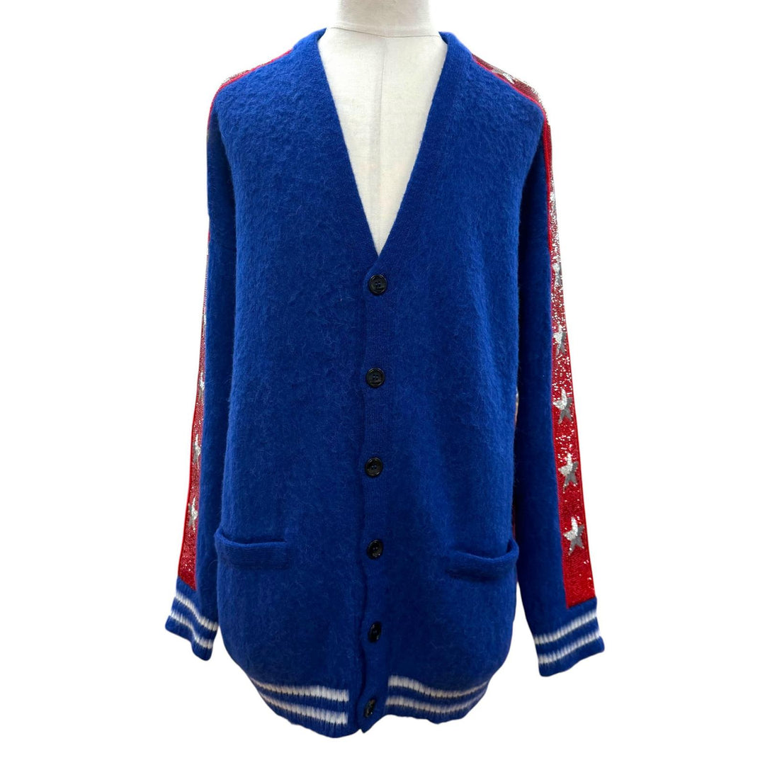 Excellent CELINE cardigan Star sequin knit blue alpaca mens M 2AG33420U