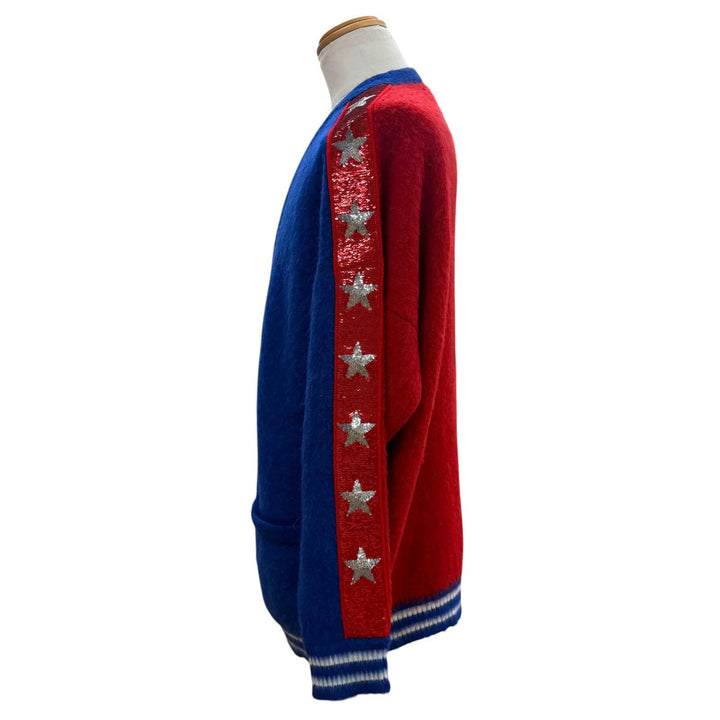 Excellent CELINE cardigan Star sequin knit blue alpaca mens M 2AG33420U