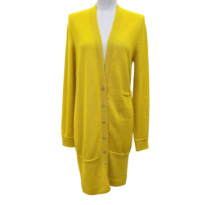 Excellent HERMES cardigan Logo Button Long Sleeve Long Knit yellow alpaca 34