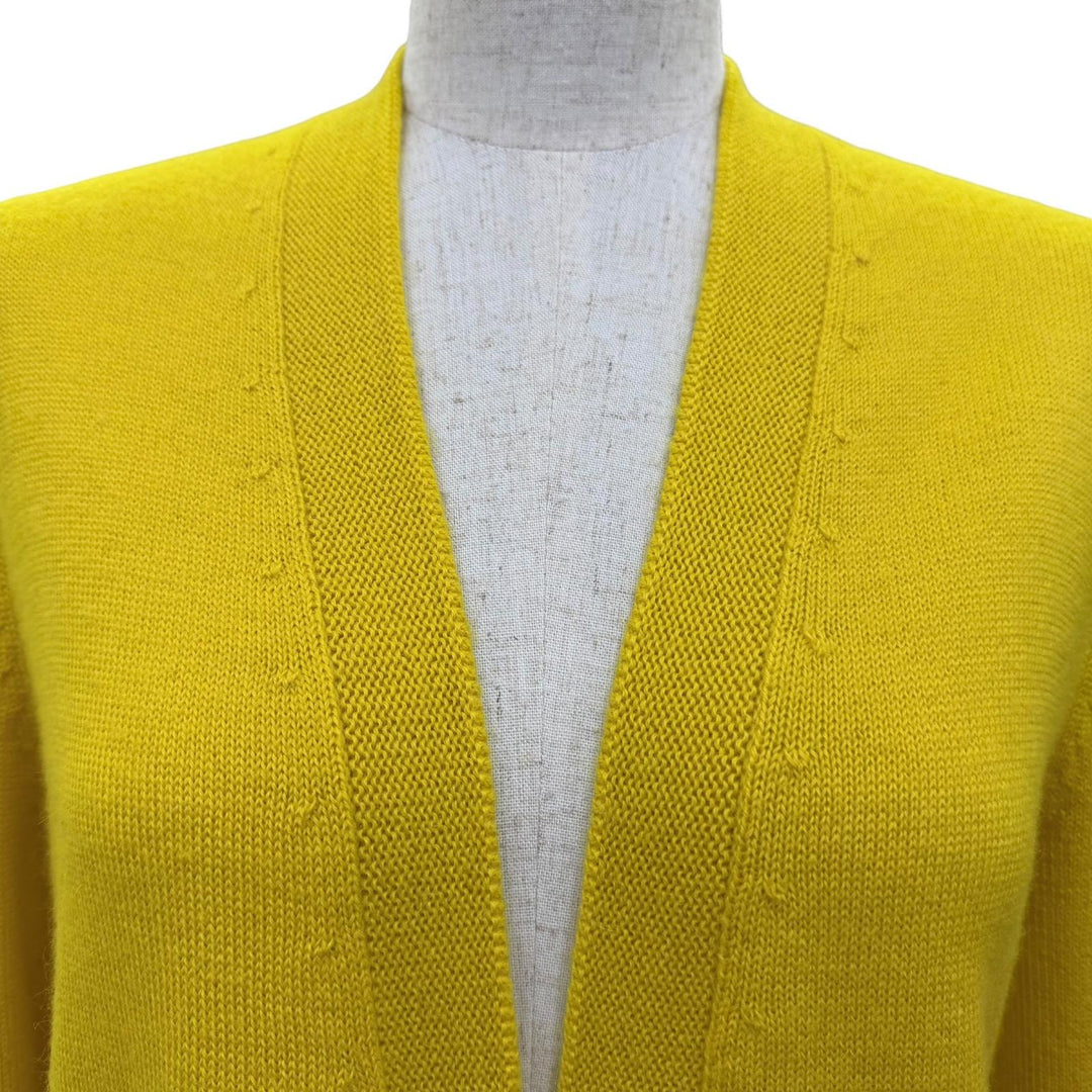 Excellent HERMES cardigan Logo Button Long Sleeve Long Knit yellow alpaca 34