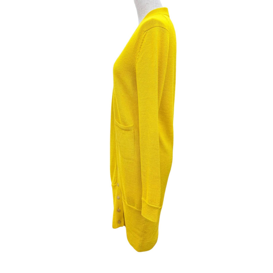 Excellent HERMES cardigan Logo Button Long Sleeve Long Knit yellow alpaca 34