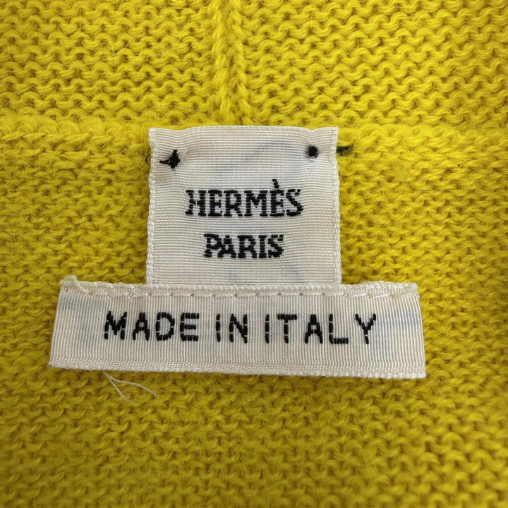 Excellent HERMES cardigan Logo Button Long Sleeve Long Knit yellow alpaca 34