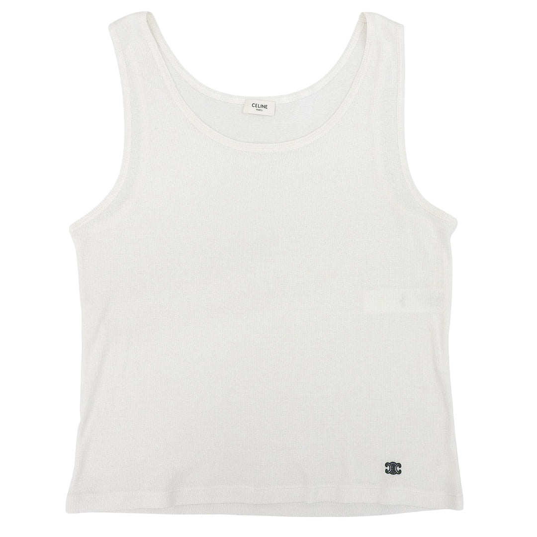 Excellent CELINE Tank top Triomphe embroidery rib knit silk XL 2X365322T.01OB
