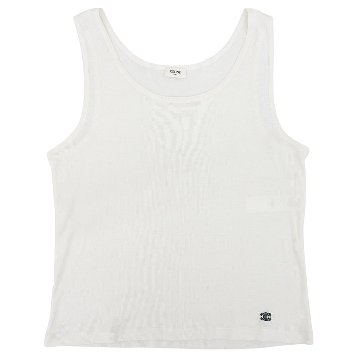 Excellent CELINE Tank top Triomphe embroidery rib knit silk XL 2X365322T.01OB