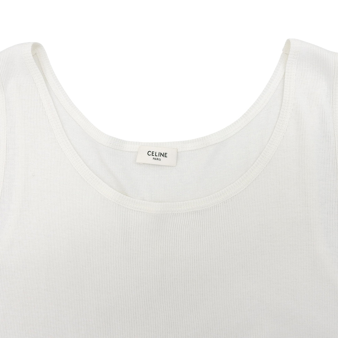 Excellent CELINE Tank top Triomphe embroidery rib knit silk XL 2X365322T.01OB