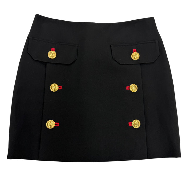 Excellent VERSACE skirt Medusa Button Mini Pencil Skirt black wool 36 1017006