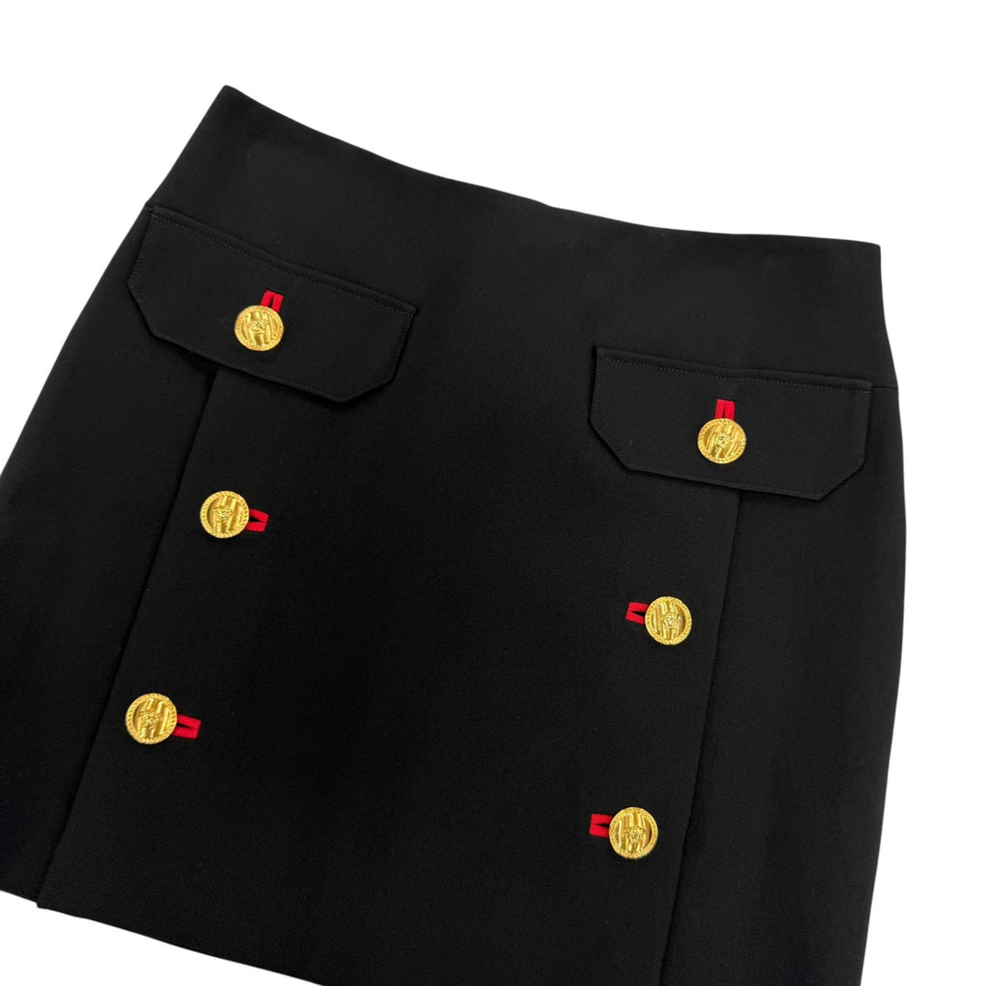Excellent VERSACE skirt Medusa Button Mini Pencil Skirt black wool 36 1017006