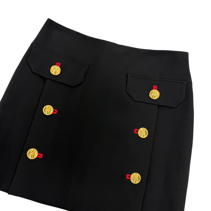 Excellent VERSACE skirt Medusa Button Mini Pencil Skirt black wool 36 1017006