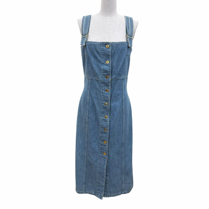 Pristine PATOU one piece Sleeveless denim chambray dress Indigo blue cotton 38