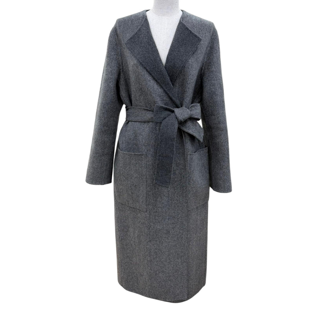 Excellent CELINE coat Double-faced, long-length, belted gray cashmere 34