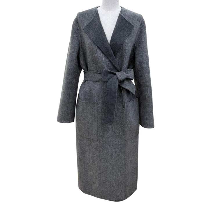 Excellent CELINE coat Double-faced, long-length, belted gray cashmere 34