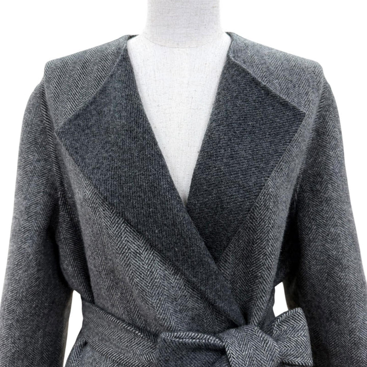 Excellent CELINE coat Double-faced, long-length, belted gray cashmere 34