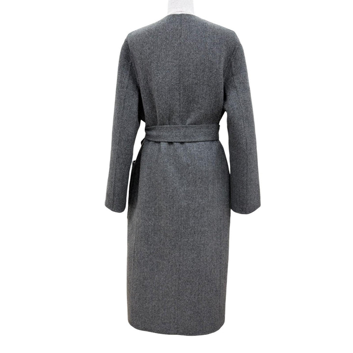 Excellent CELINE coat Double-faced, long-length, belted gray cashmere 34