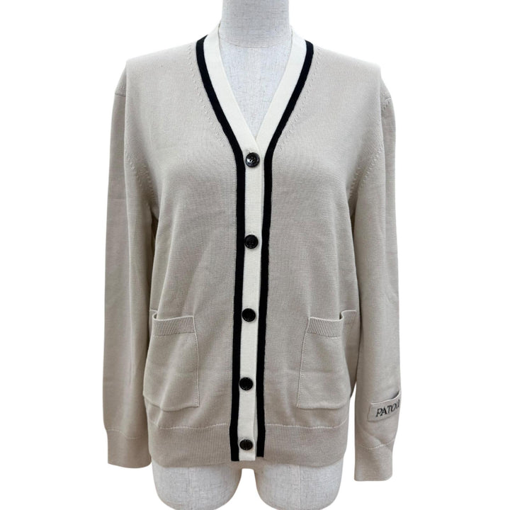 Pristine PATOU cardigan Logo embroidery, contrasting color, long-sleeved knit XS