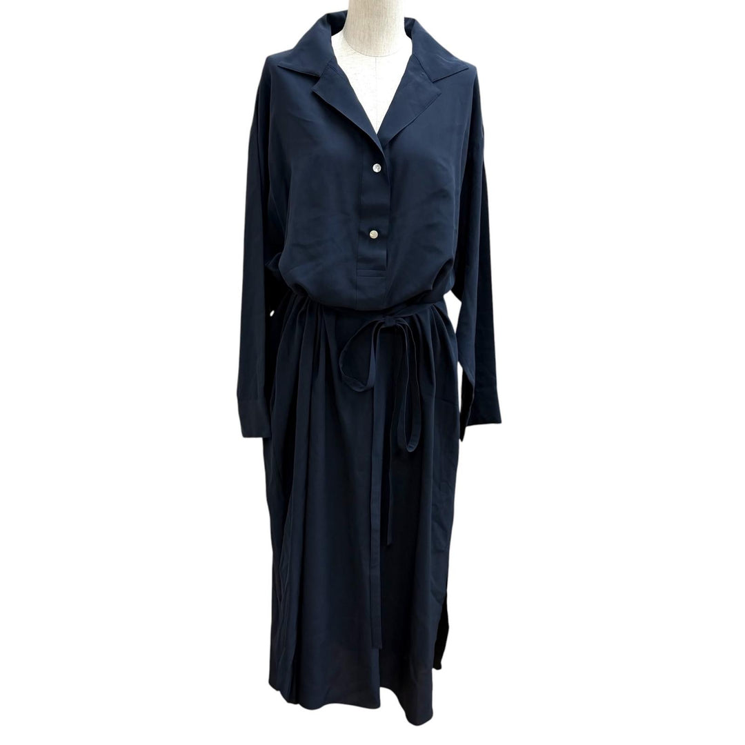 Excellent THE ROW one piece Belted shell button shirt Navy silk Women S G 166
