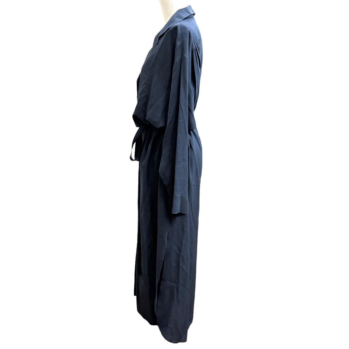Excellent THE ROW one piece Belted shell button shirt Navy silk Women S G 166