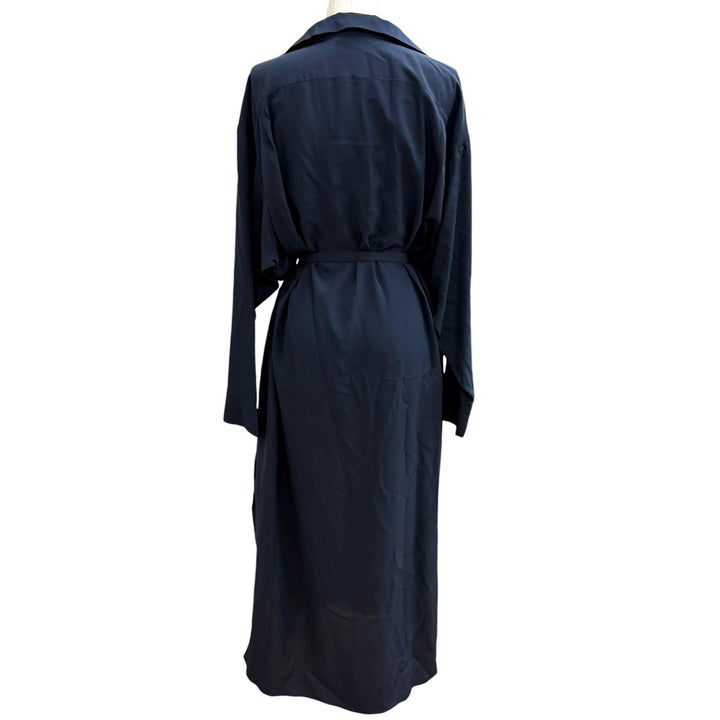 Excellent THE ROW one piece Belted shell button shirt Navy silk Women S G 166