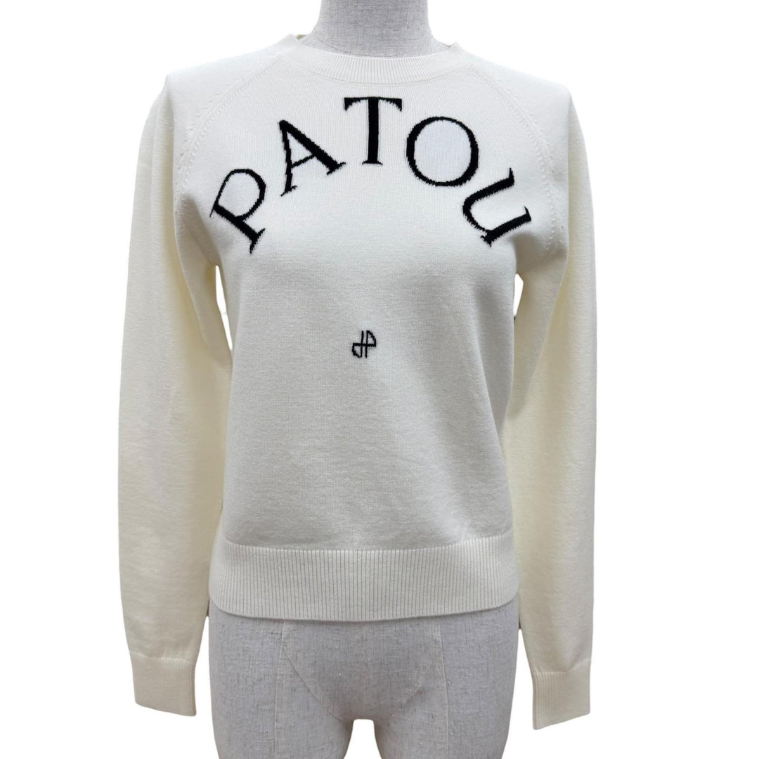 Pristine PATOU knit Wool Blend Front Logo Long Sleeve Jumper Ivory S