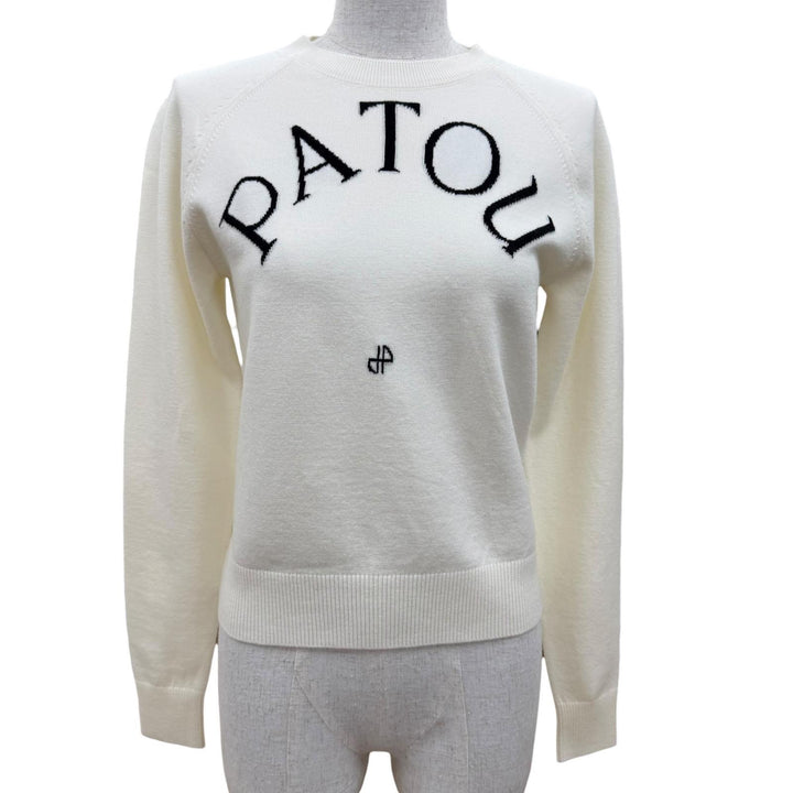 Pristine PATOU knit Wool Blend Front Logo Long Sleeve Jumper Ivory S